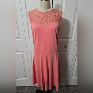 Coral Lace Neckline Dress, Size XL, Stretch Fabric, Excellent Condition